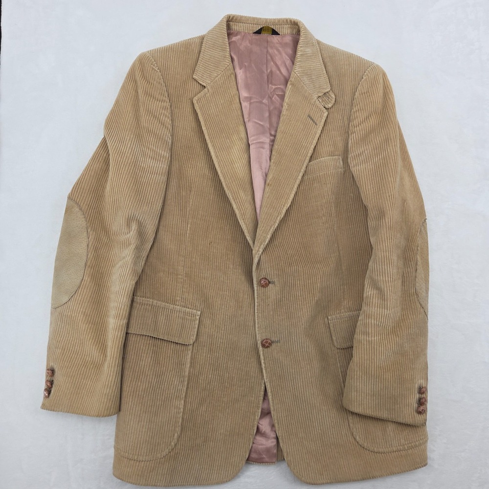 VTG Corduroy Men's Blazer Tan Jacket Elbow Patch College Hall Size L43